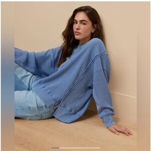 American Eagle Outfitters Light Blue Waffle Knit Crew Neck Sweater